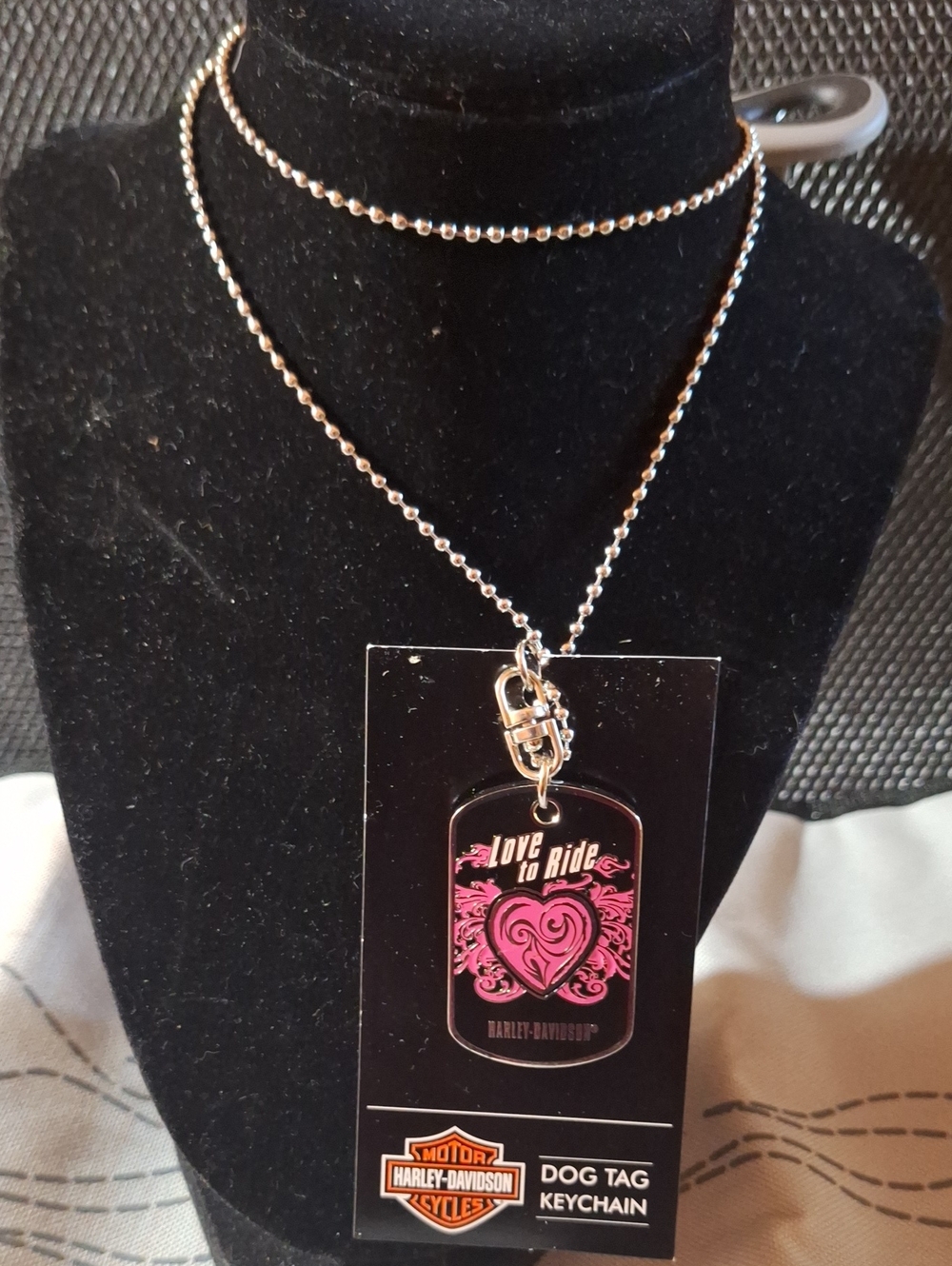 NWT Harley-Davidson Women’s Black and Pink 'Love to Ride' Dog Tag Necklace